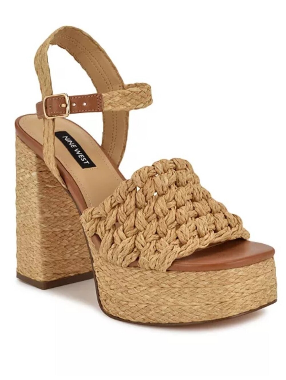 Nine West Vadyn Woven Dress Sandal Platform Block Heel Adjustable Strap Size 8